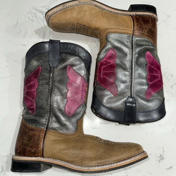 Smoky Mountain Youth Unisex Riley Leather Brown/Pink Boots, Size 7Y, EUC - Picture 7 of 10
